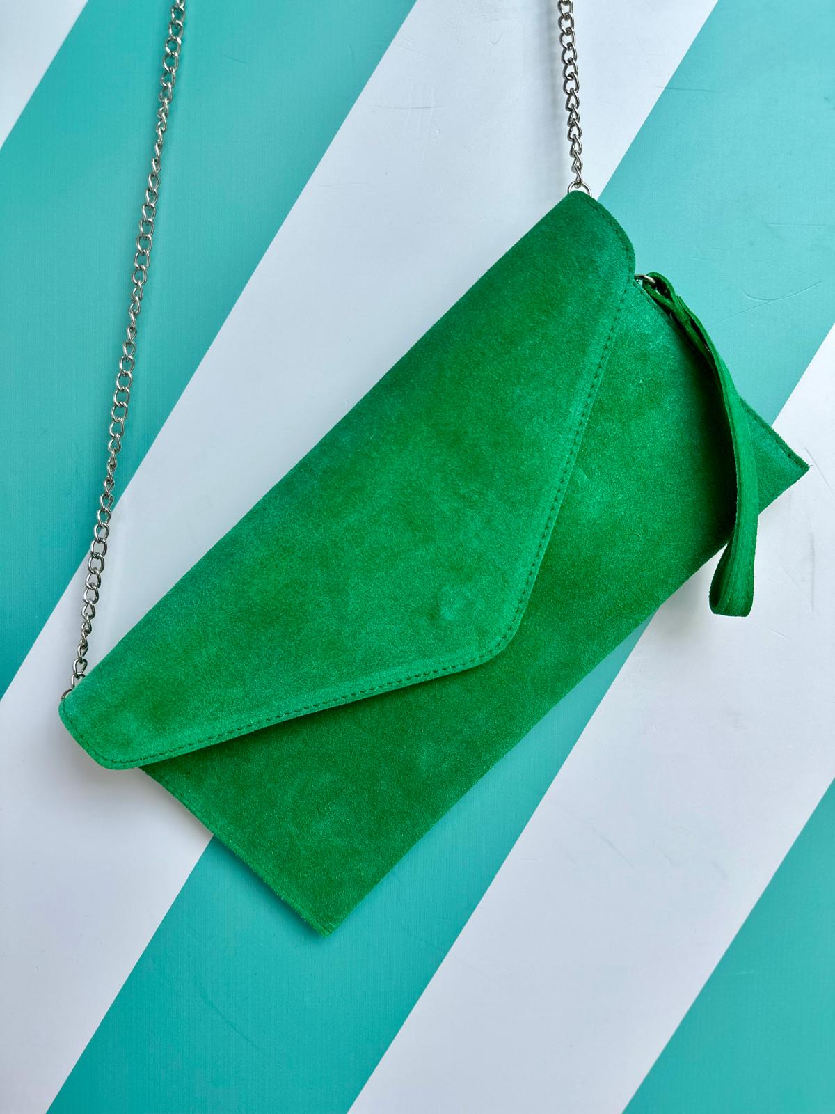 Green suede clutch bag hotsell